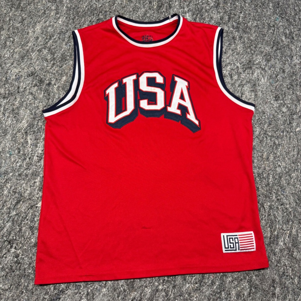USA Basketball Jersey Red Mesh Sleeveless Shirt Mens XL Patriotic Graphic Tank